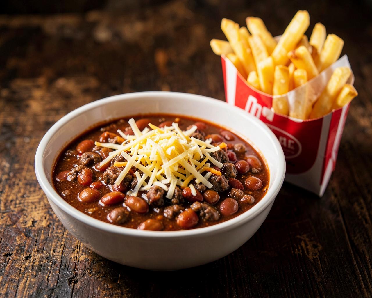 Fries and a bowl of chili